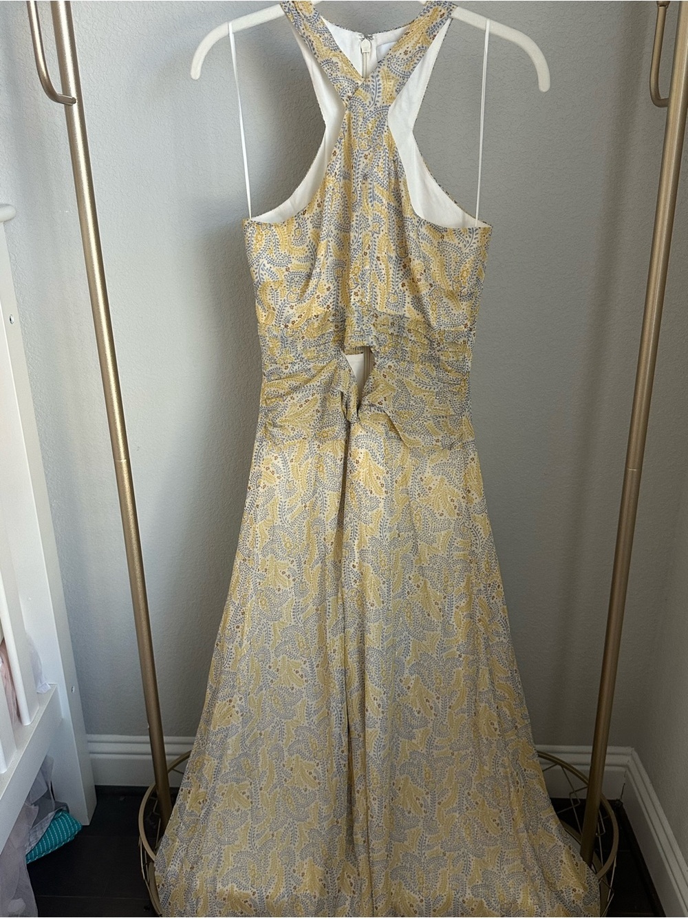Likely NWOT Yellow Paisley Racerback Maxi Dress Size 2 Cutout